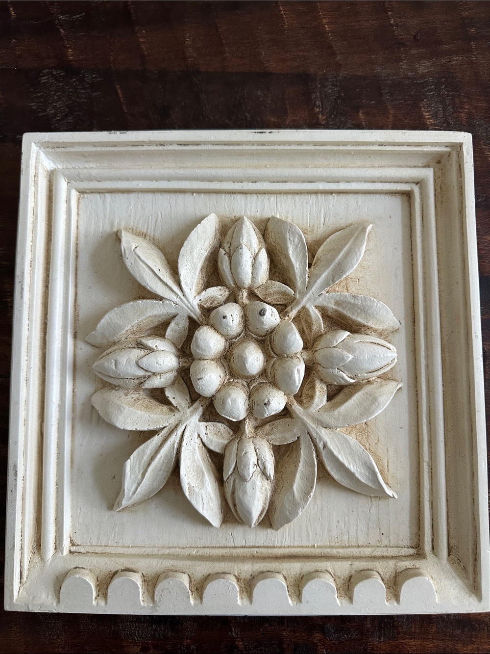 Carved Floral Wall Plaque in Cream